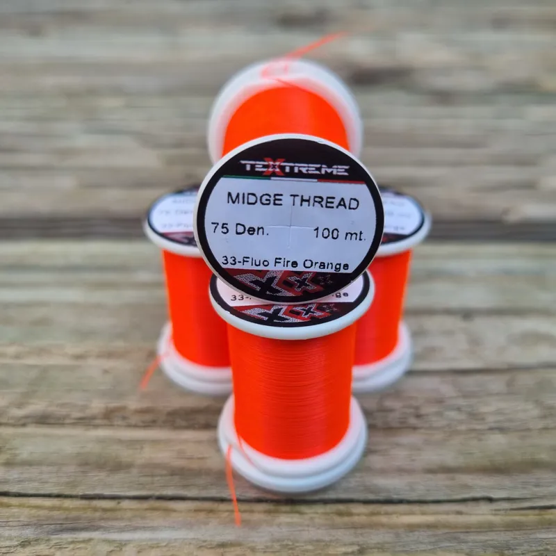 TEXTREME Midge Tying Thread 75dn in 33-Fluo Fire Orange